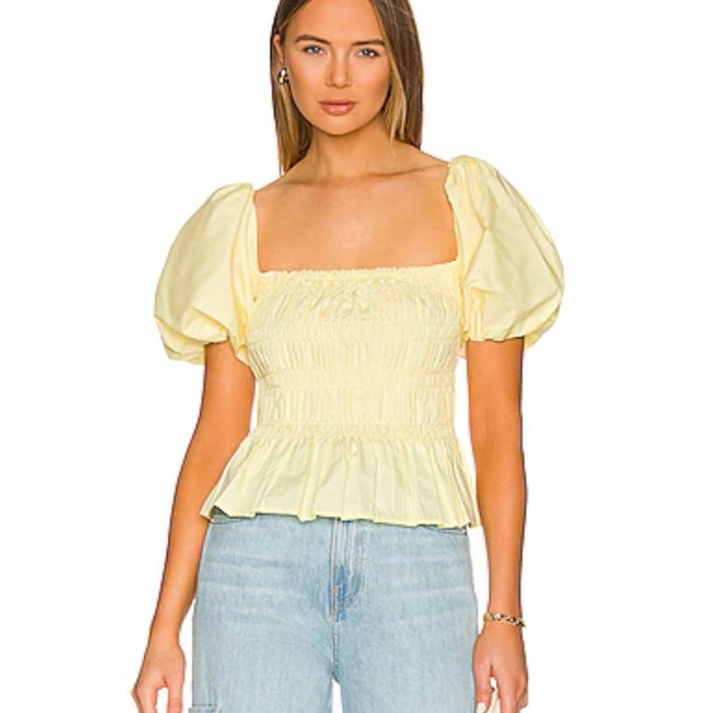 ASTR Butter Yellow Puff Sleeve Smocked Top